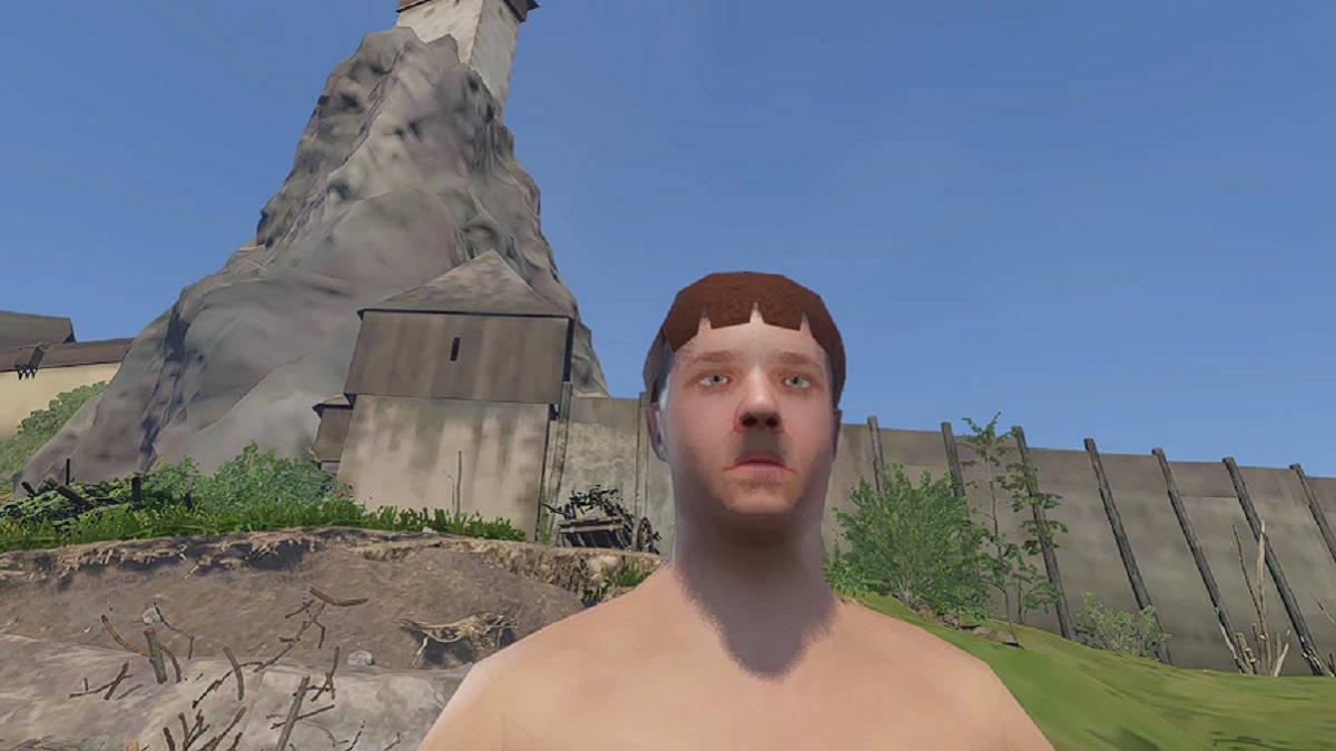 Kingdom Come: Deliverance 2: a male character looking low quality in front of a gray building.