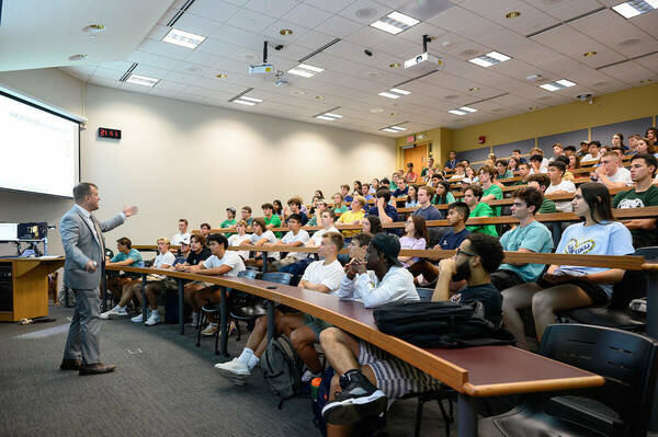 A Class listening to a lecture on ND Campus